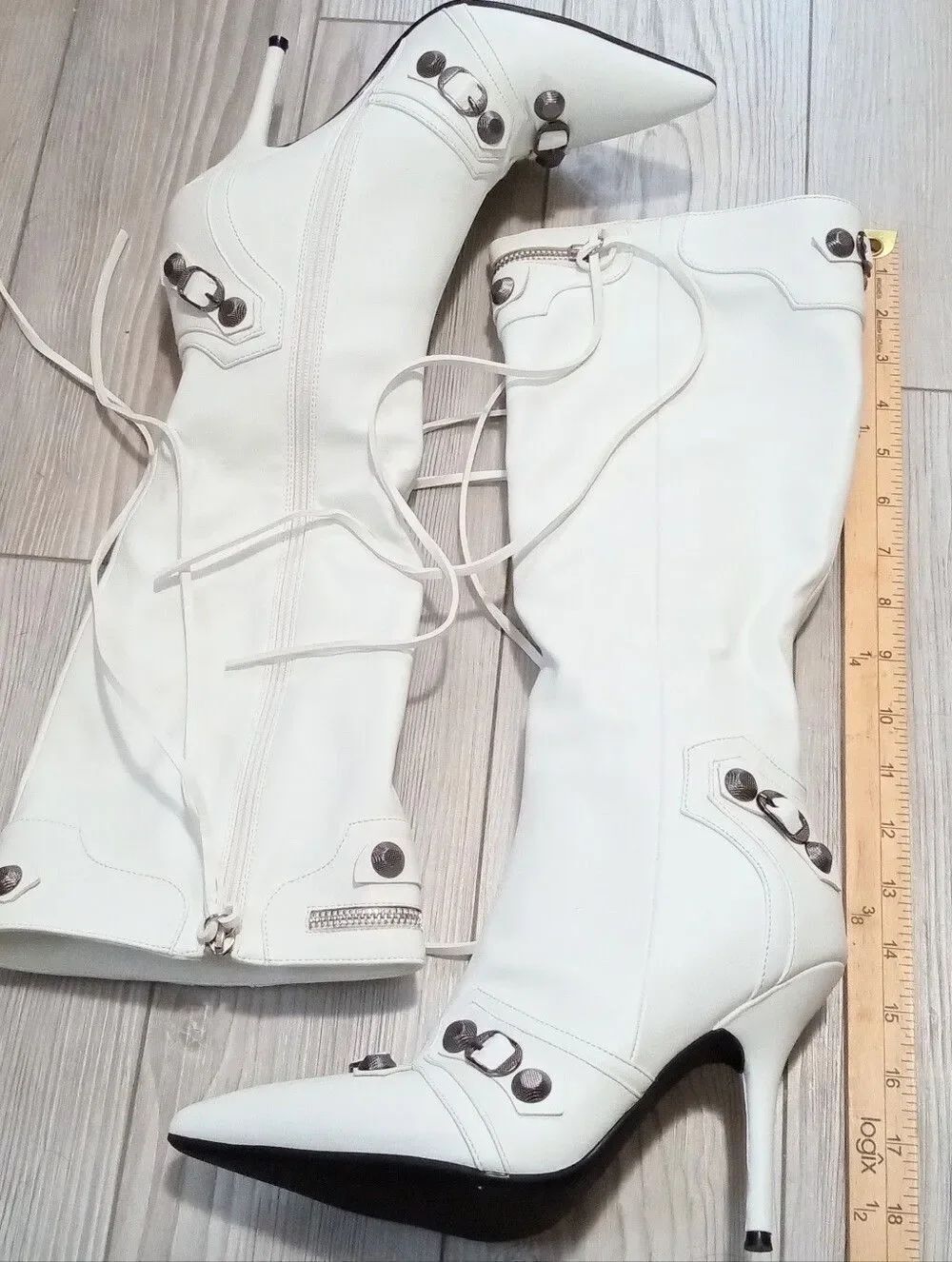(ST1-6076) Women's White Knee - High Pointed Stiletto Boots Sz 10 - Picture 5 of 17